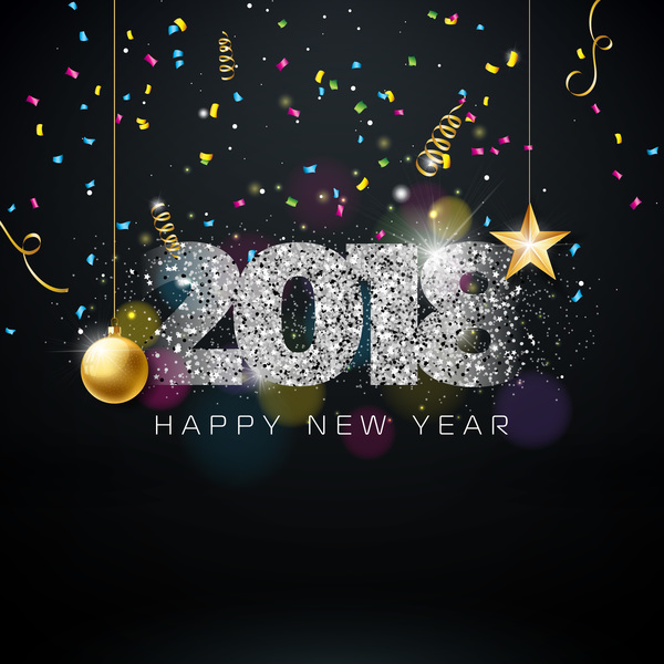 2018 new year confetti with black background vector