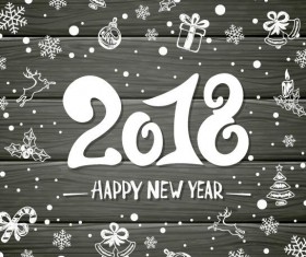 2018 new year wooden background with decor vector