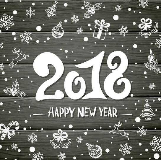 2018 new year wooden background with decor vector