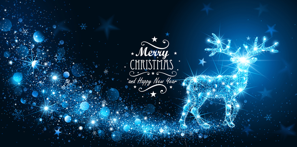 Abstract blue lights deer with christmas background vector