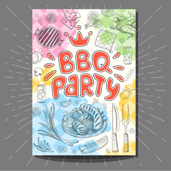 BBO Party flyer hand drawn template vectors 01