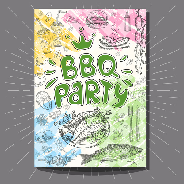BBO Party flyer hand drawn template vectors 02
