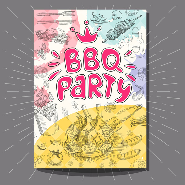 BBO Party flyer hand drawn template vectors 03