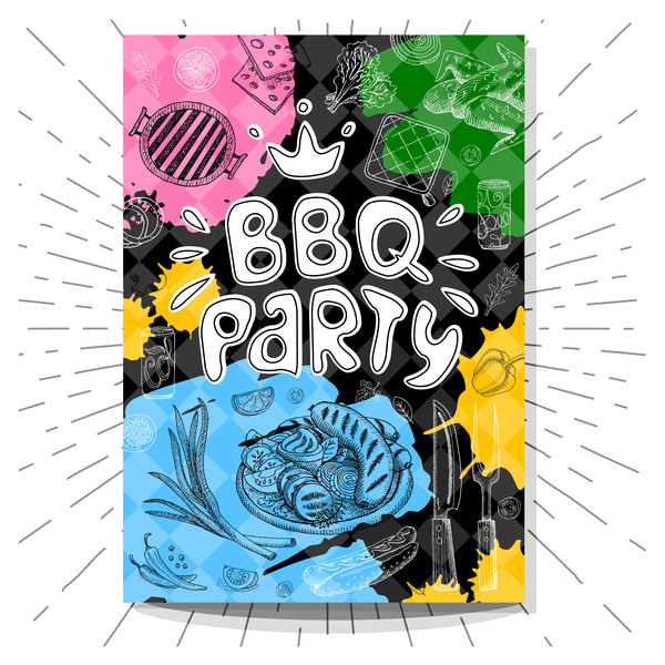 BBO Party flyer hand drawn template vectors 04