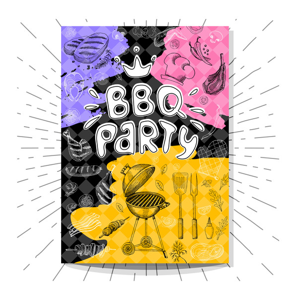 BBO Party flyer hand drawn template vectors 05