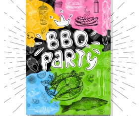 BBO Party flyer hand drawn template vectors 06