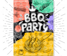 BBO Party flyer hand drawn template vectors 07