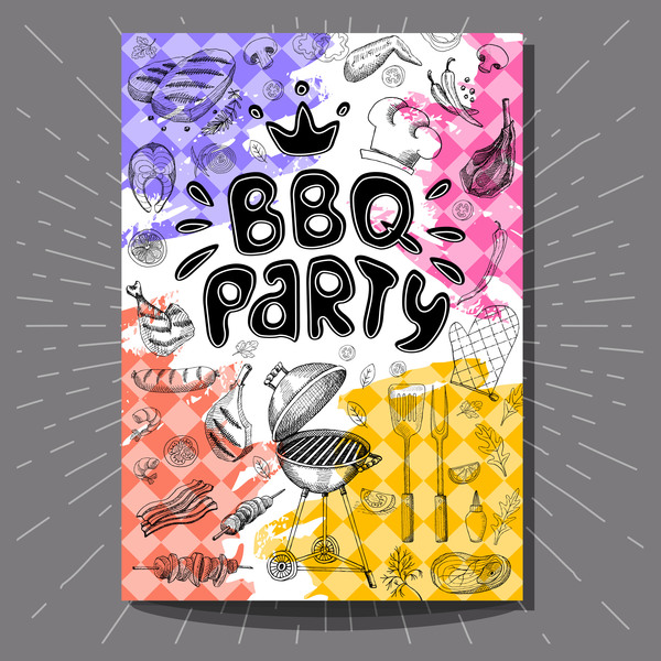 BBO Party flyer hand drawn template vectors 09