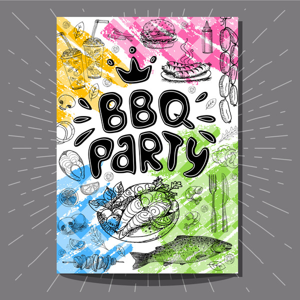 BBO Party flyer hand drawn template vectors 10