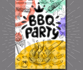 BBO Party flyer hand drawn template vectors 11