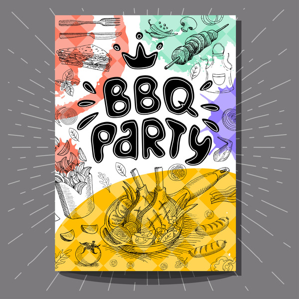 BBO Party flyer hand drawn template vectors 11