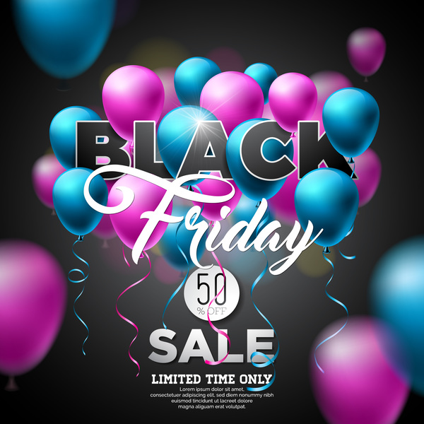 Balloons with black friday sale background vector 01