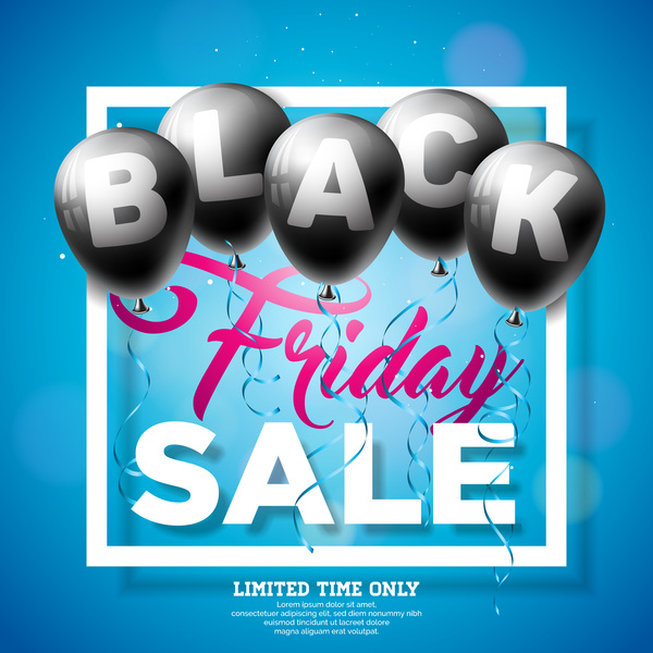 Balloons with black friday sale background vector 03