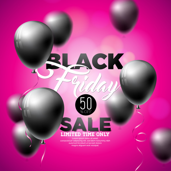 Balloons with black friday sale background vector 04
