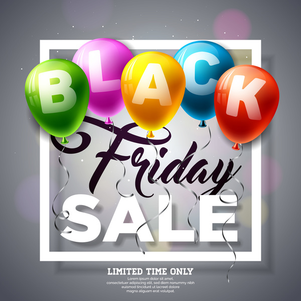Balloons with black friday sale background vector 05