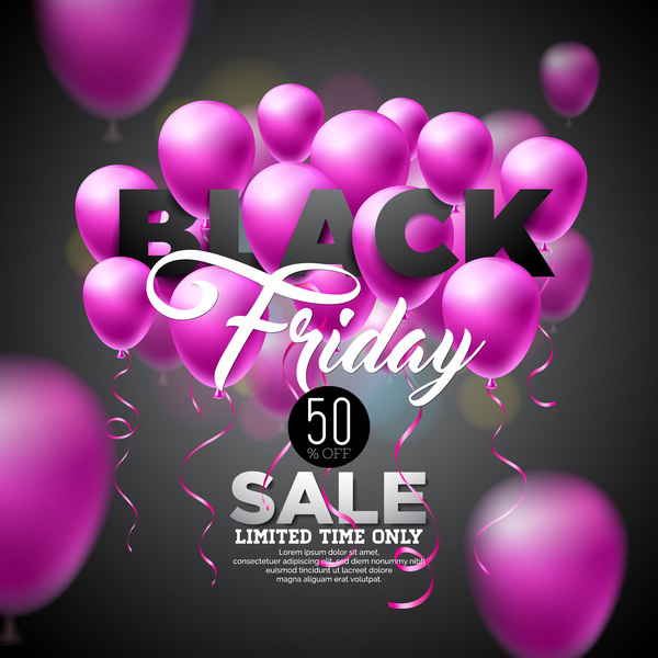 Balloons with black friday sale background vector 07