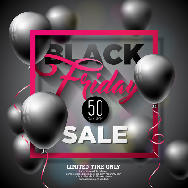 Balloons with black friday sale background vector 08