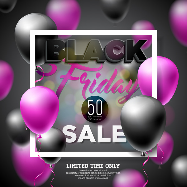 Balloons with black friday sale background vector 09