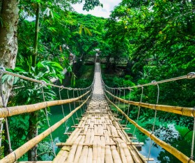 Bamboo suspension bridge Stock Photo