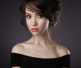 Beautiful girl in black evening dress Stock Photo 01