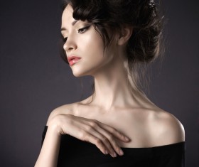 Beautiful girl in black evening dress Stock Photo 03