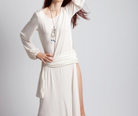 Beautiful girl in white long dress Stock Photo 02