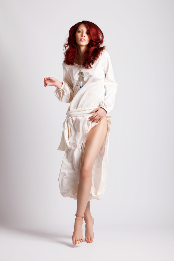 Beautiful girl in white long dress Stock Photo 03