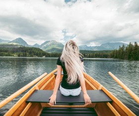 Beautiful long hair girl back shadow Stock Photo