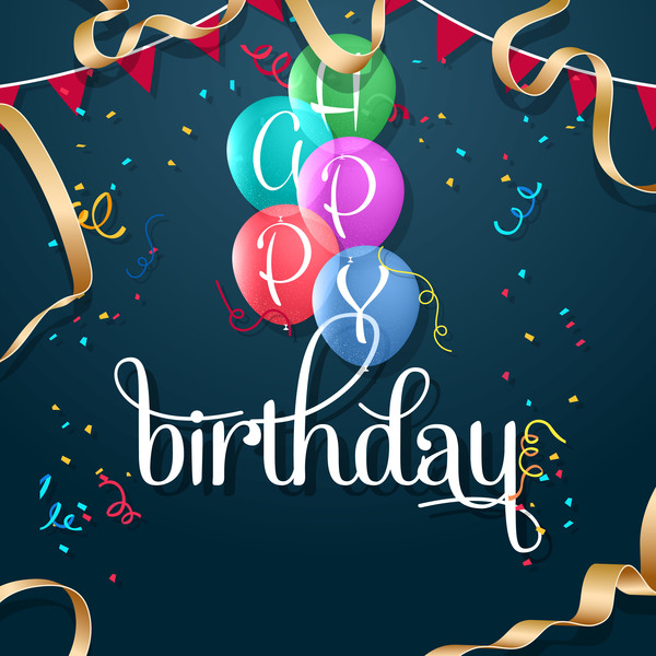 Birthday background with balloon decor and confetti vector 01