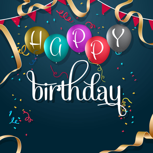Birthday background with balloon decor and confetti vector 02