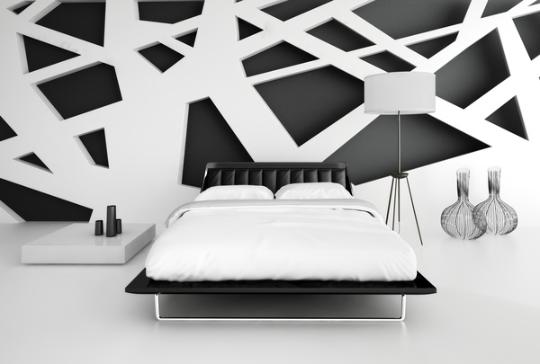 Black and white collocation of the bedroom Stock Photo