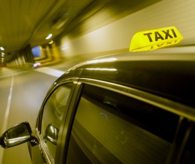 Black cabs in the tunnel Stock Photo