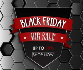 Black friday sale with hexagon 3D background vector 01