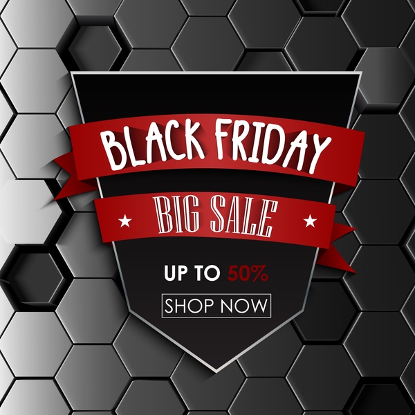 Black friday sale with hexagon 3D background vector 01
