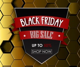 Black friday sale with hexagon 3D background vector 02