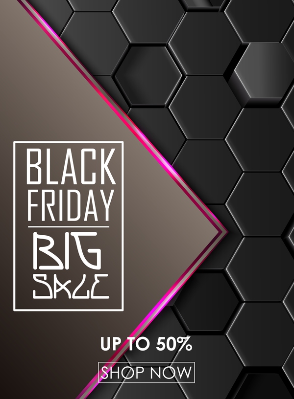 Black friday sale with hexagon 3D background vector 03