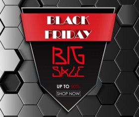 Black friday sale with hexagon 3D background vector 04