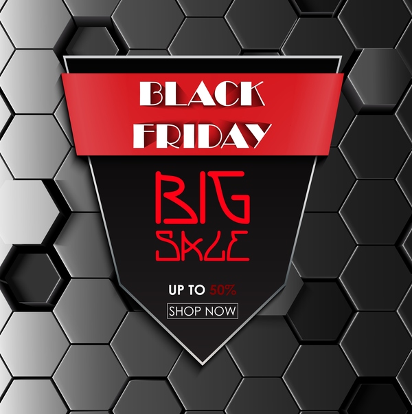 Black friday sale with hexagon 3D background vector 04