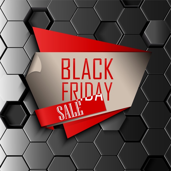 Black friday sale with hexagon 3D background vector 05