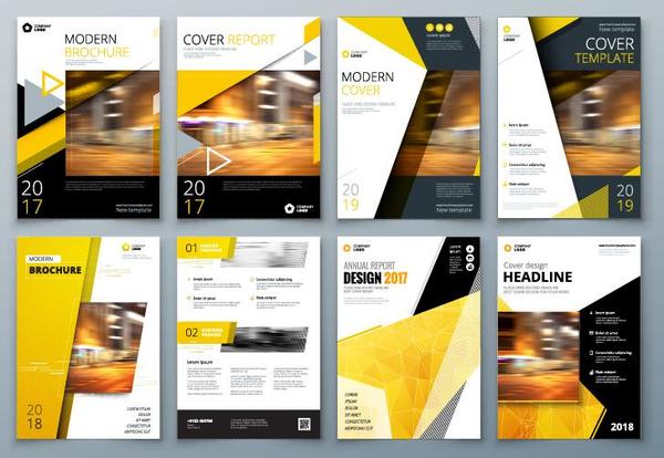 Black with yellow comany flyer and cover brochure template vector 05