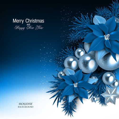 Blue christmas background with shiny jewelry vector 01