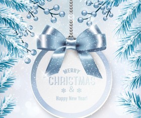 Blue christmas background with winter tree and card vector