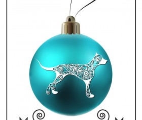 Blue christmas ball with new year dog frame vector 01