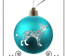 Blue christmas ball with new year dog frame vector 02