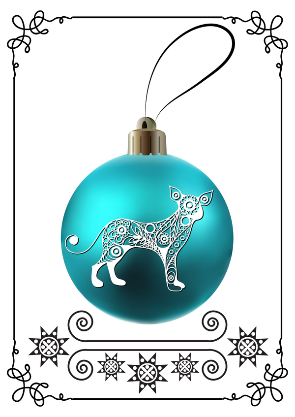 Blue christmas ball with new year dog frame vector 02