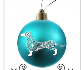 Blue christmas ball with new year dog frame vector 03