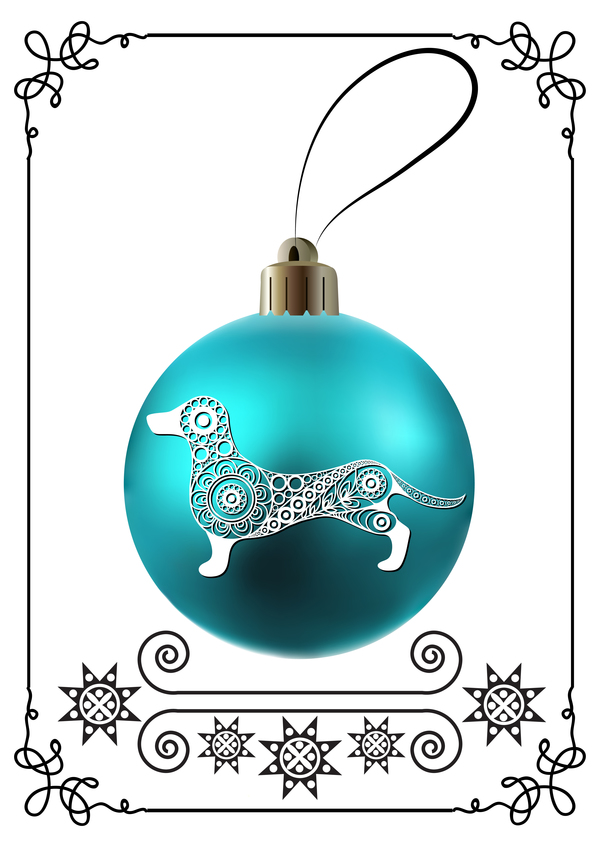 Blue christmas ball with new year dog frame vector 03