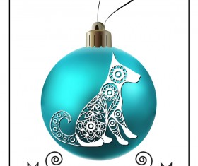 Blue christmas ball with new year dog frame vector 04
