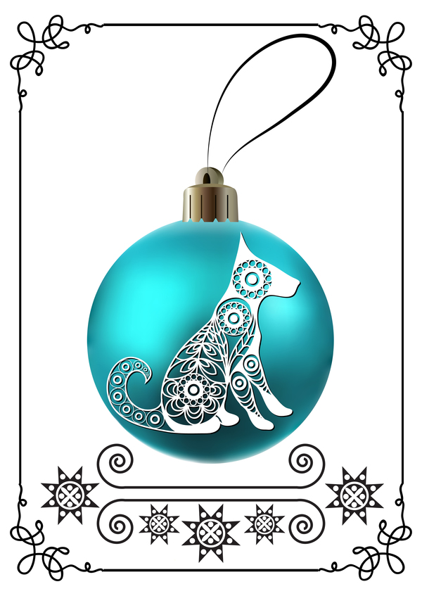 Blue christmas ball with new year dog frame vector 04