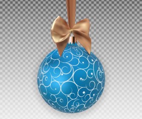Blue floral xmas baubles with beige bow illustration vector